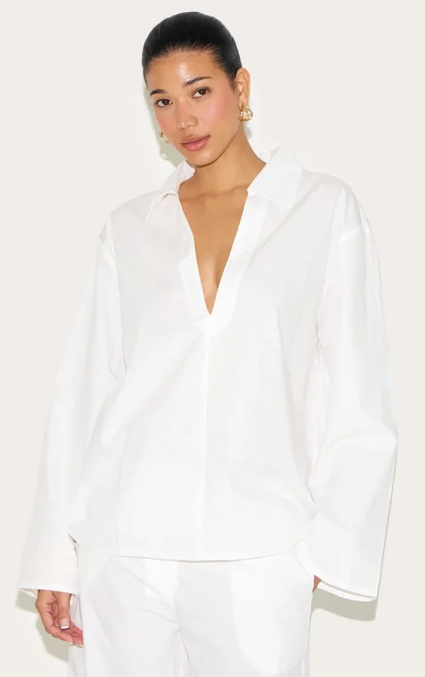 White Cotton Poplin Oversized Shirt