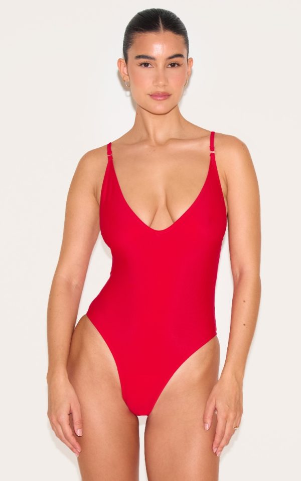 Red Low Scoop Basic Swimsuit