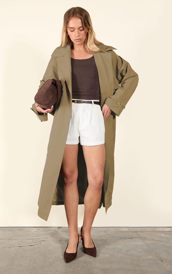 Taupe Oversized Storm Flap Detail Trench