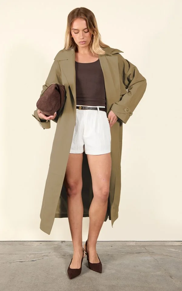 Taupe Oversized Storm Flap Detail Trench