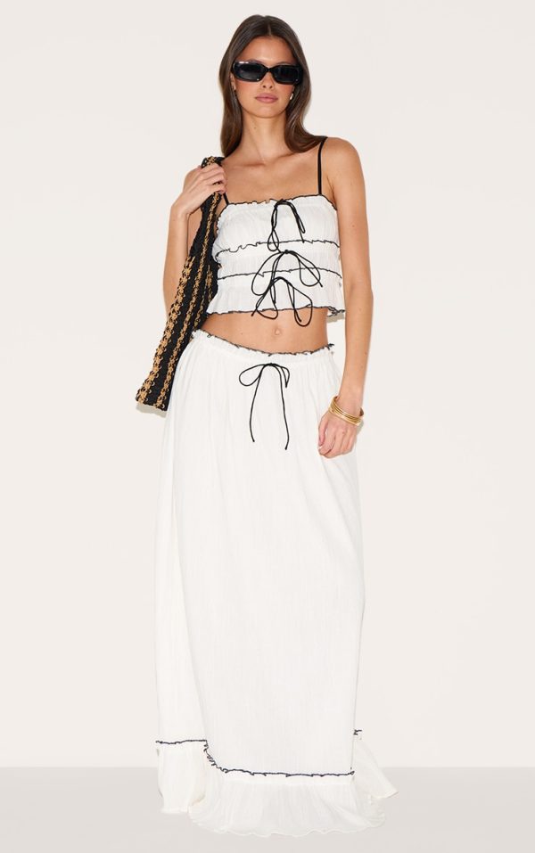 White Cheesecloth Contrast Maxi Skirt