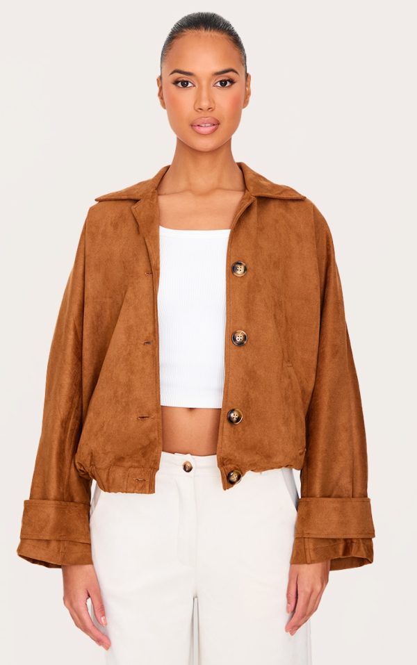 Tan Oversized Batwing Faux Suede Jacket
