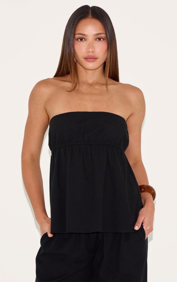 Tall Black Linen Look Peplum Bandeau Top