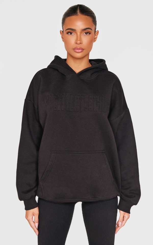 PRETTYLITTLETHING Black Applique Oversized Hoodie