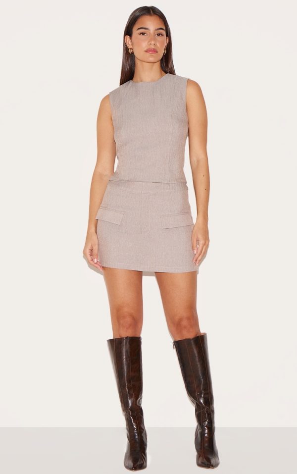 Grey Woven Tailored Mini Skirt