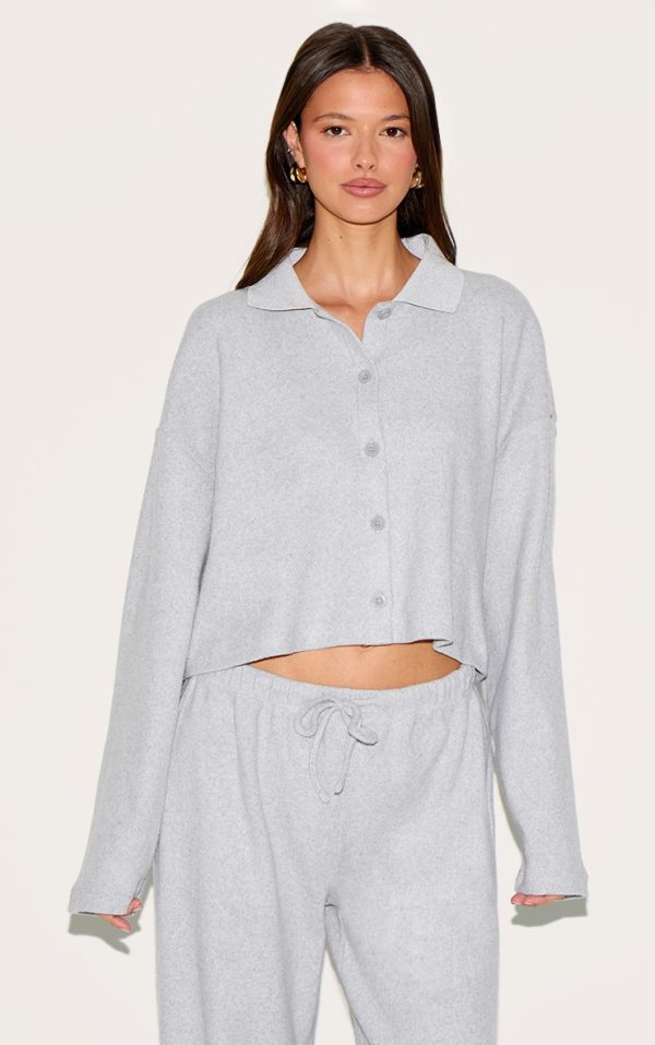 Light Grey Brushed Rib Button Up Shirt