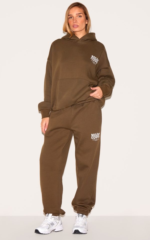PRETTYLITTLETHING Taupe Studio Print Cuffed Sweatpants