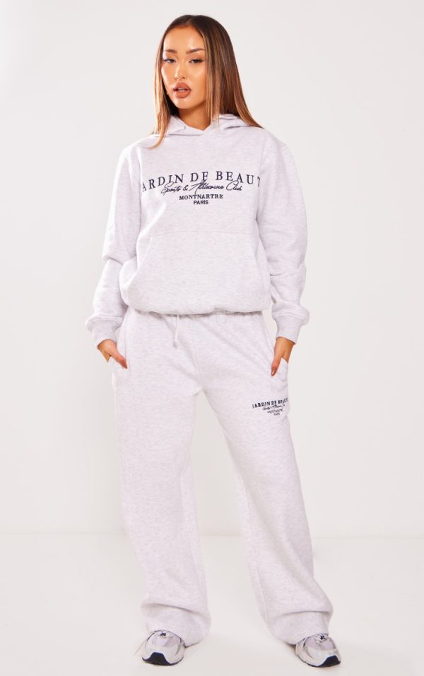 Petite Ash Grey Graphic Detail Oversized Sweatpants