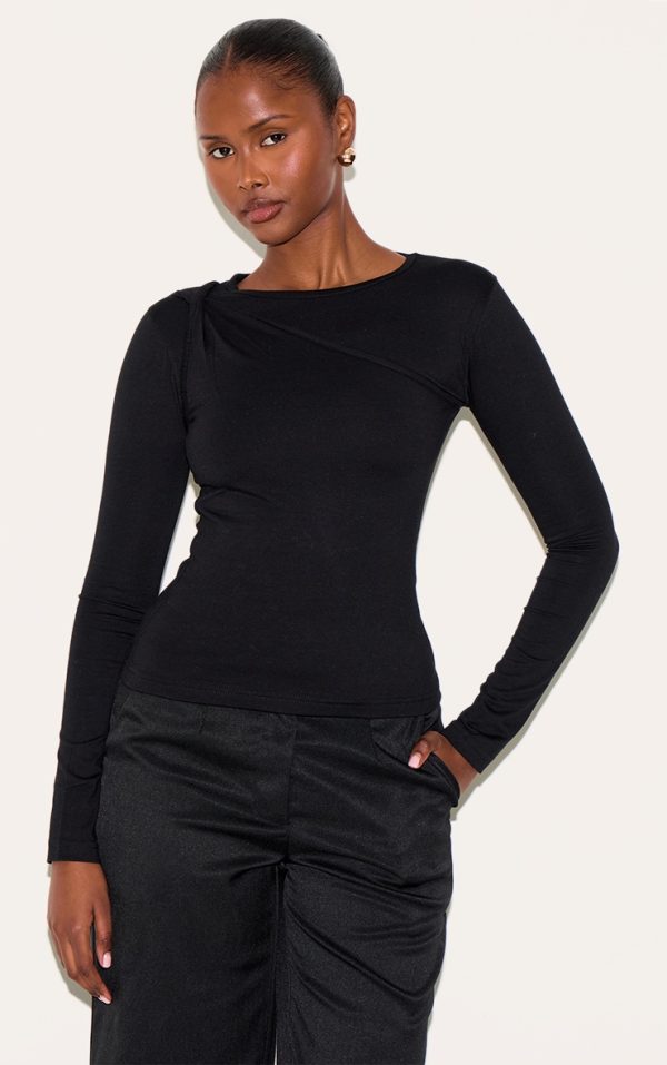 Black Twist Detail Overlay Long Sleeve Top
