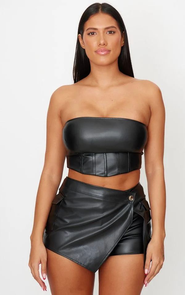 Shape Black Faux Leather Bandeau Corset Top