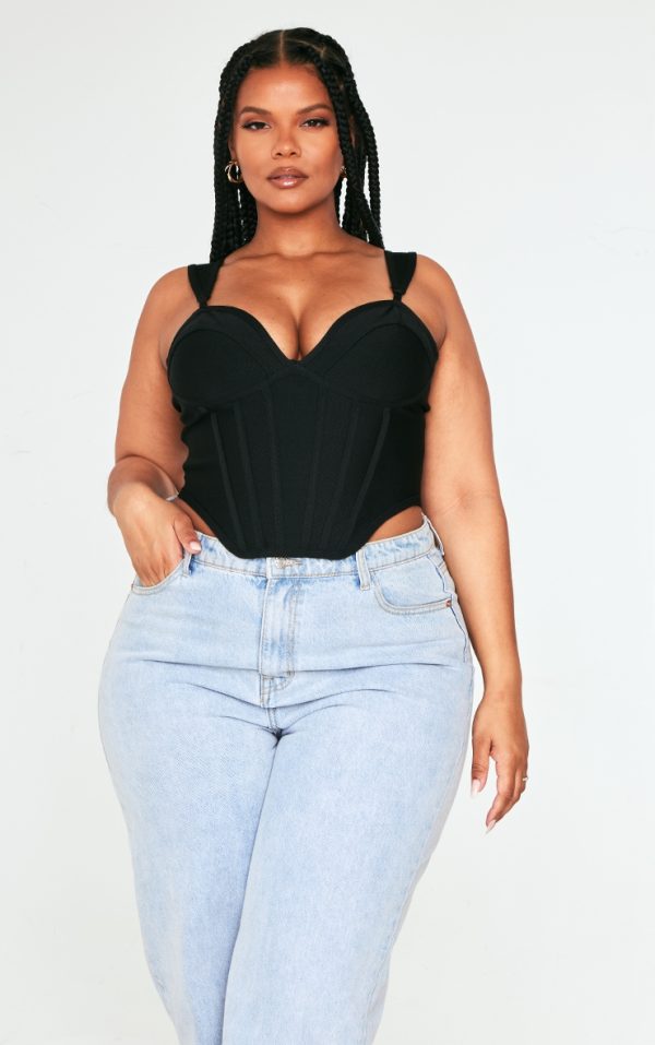 Plus Black Bandage Dip Hem Bust Cup Corset
