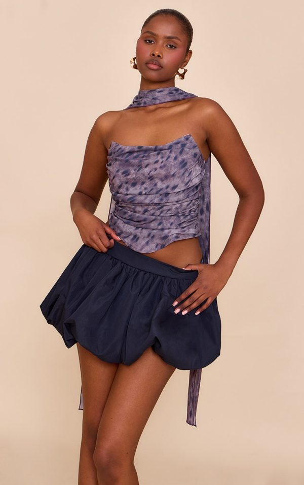 Dark Brown Printed Scarf Detail Corset