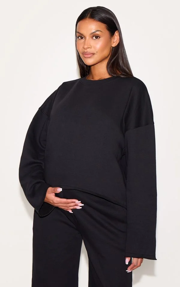 Maternity Black Cropped Fleeceback Sweatshirt