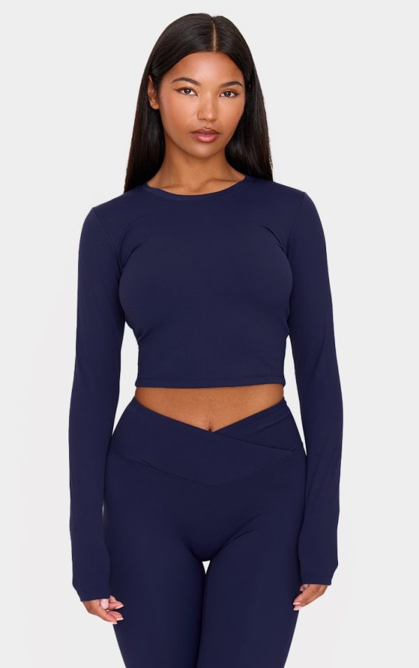 Navy Ultimate Sculpt Long Sleeve Crop Gym Top