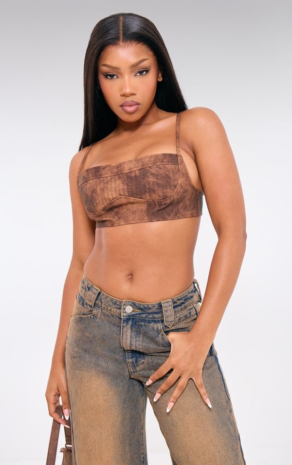 Chocolate Washed Faux Leather Pleated Bralet