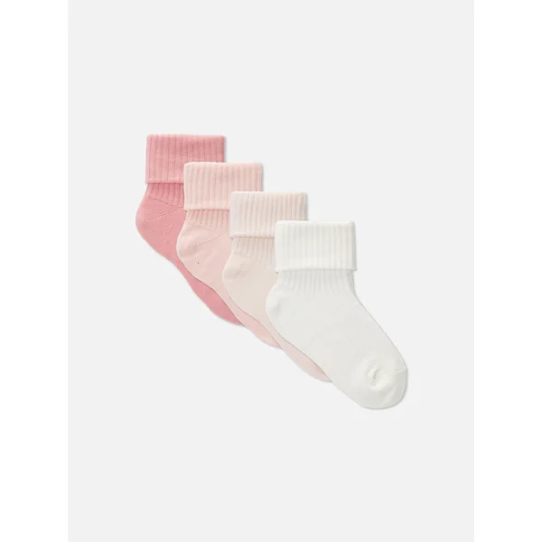 4-Pack Cuffed Baby Ankle Socks - Pink