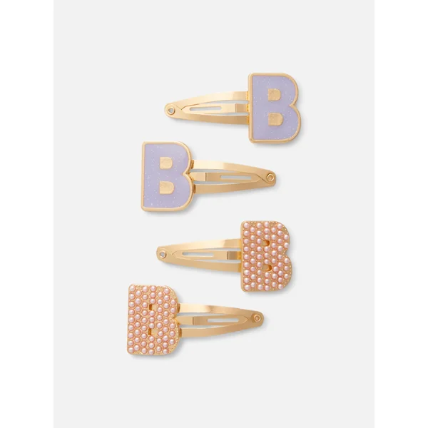 4-Pack Initial Snap Hair Clips - Multi