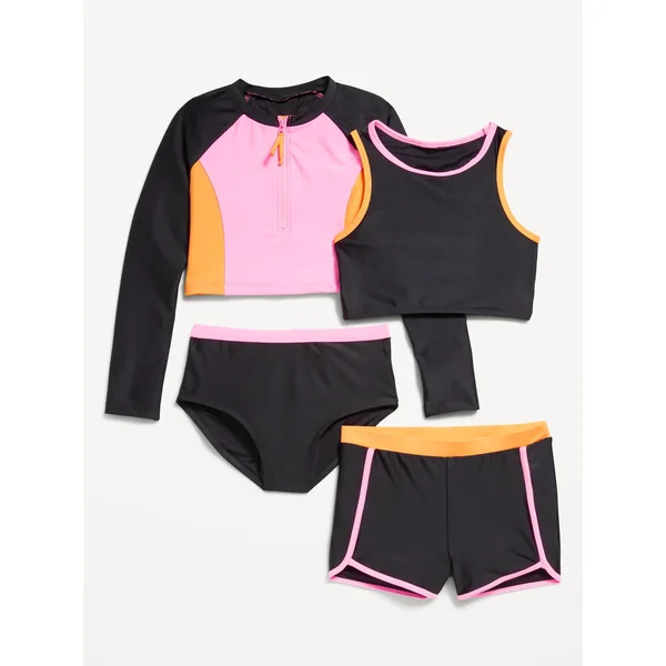 4-Piece Matching Tankini Swim Set for Girls - Black Jack