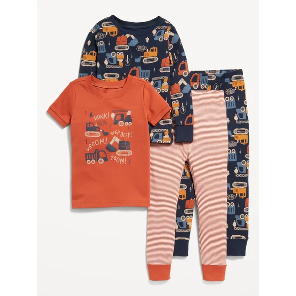 4-Piece Printed Snug-Fit Pajama Set for Toddler & Baby - Transportation
