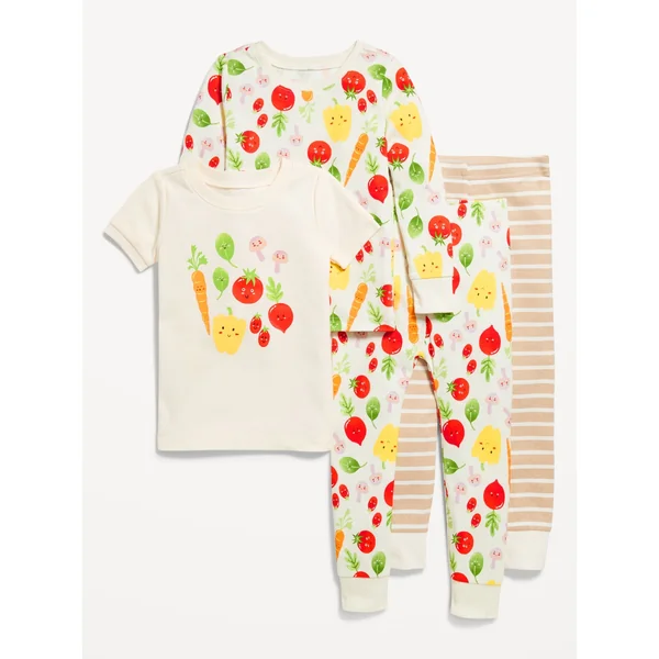 4-Piece Snug-Fit Printed Pajama Set for Toddler & Baby - Veggies