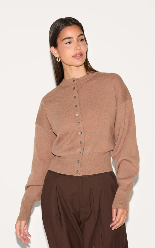 Taupe Compact Knit Button Through Cardigan