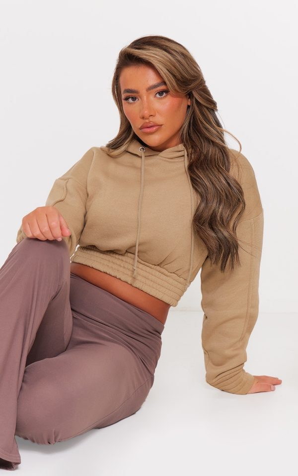 Mocha Cropped Elasticated Hem Hoodie