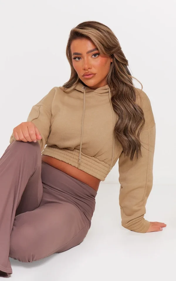 Mocha Cropped Elasticated Hem Hoodie