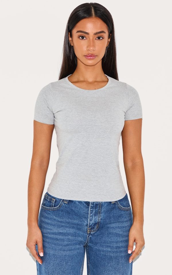 Petite Grey Marl Premium Cotton Cap Sleeve T-shirt