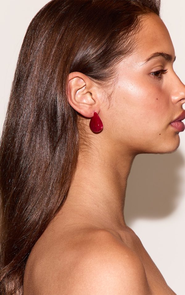 Bright Red Asymmetrical Pendant Earrings