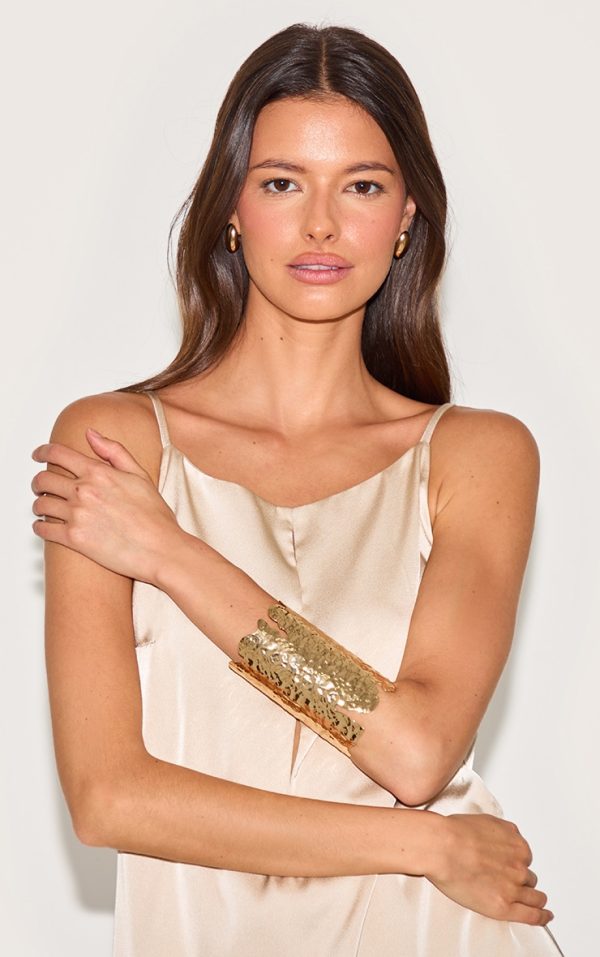 Gold Hammered Textured Large Cuff