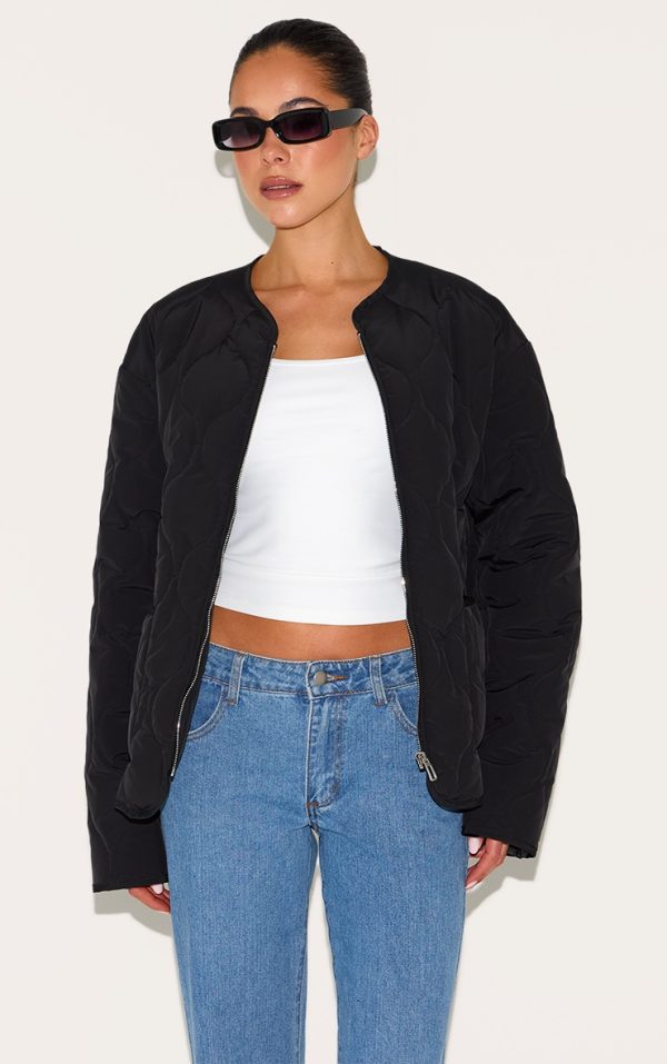 Black Zip Up Quilted Jacket