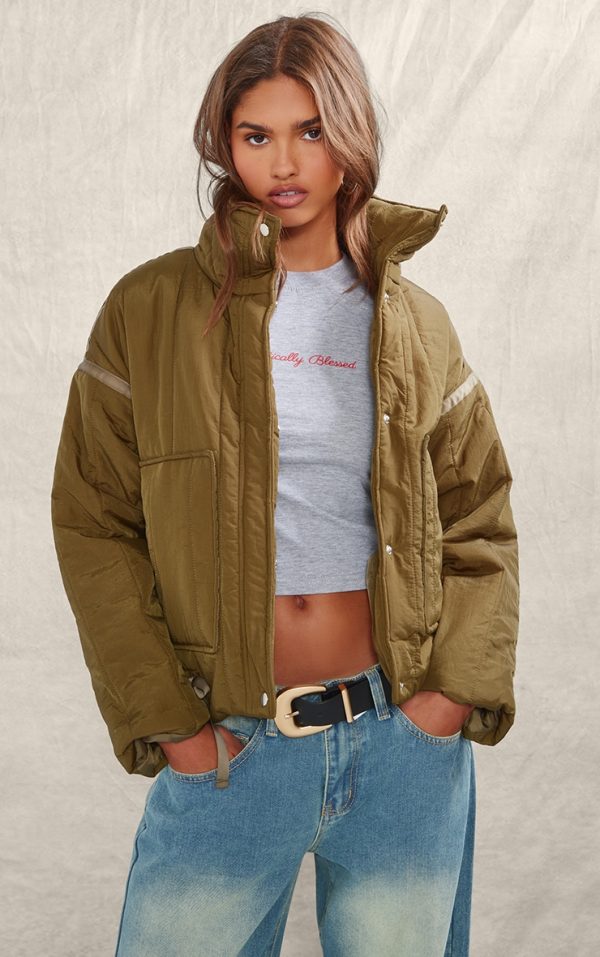Khaki Quilted Padded Longline Jacket
