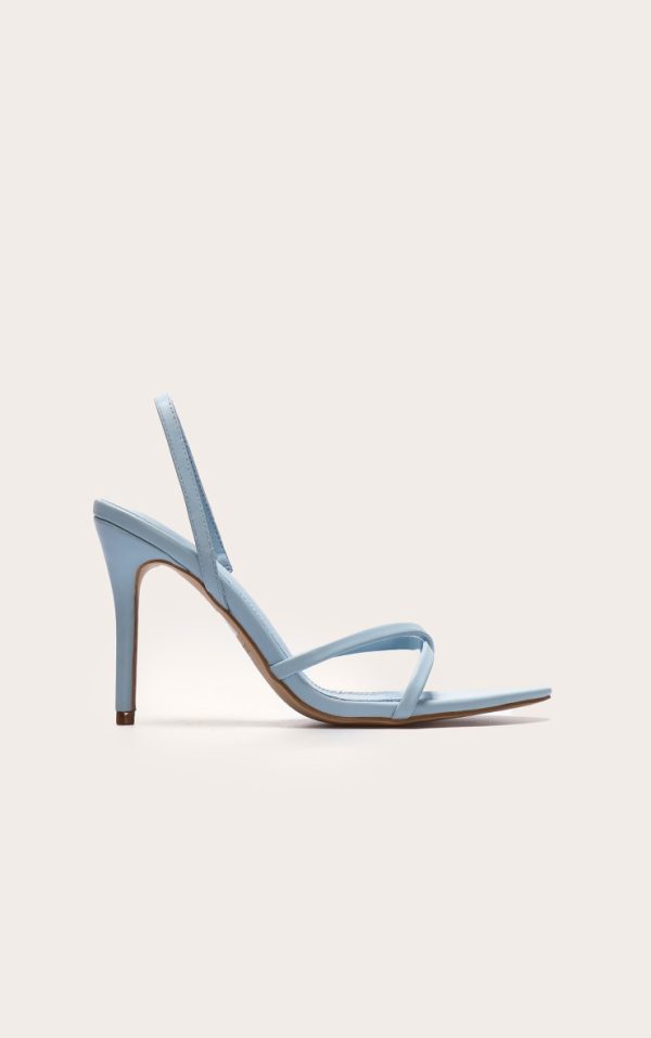 Baby Blue Pu Point Toe Sling Back High Stiletto Heel Sandals