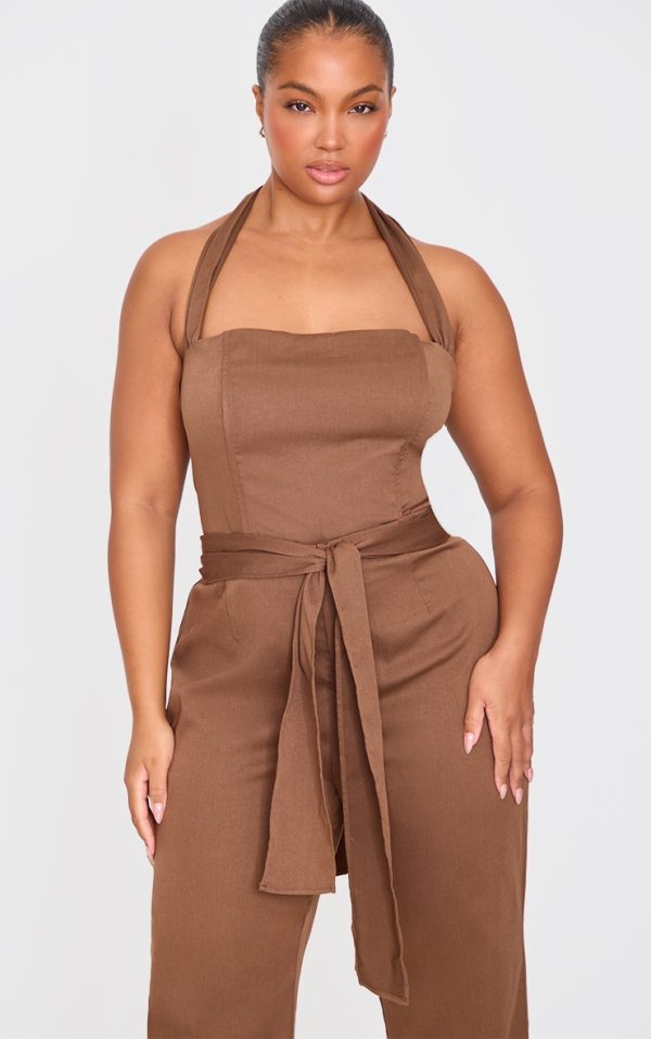 Plus Brown Scarf Detail Corset