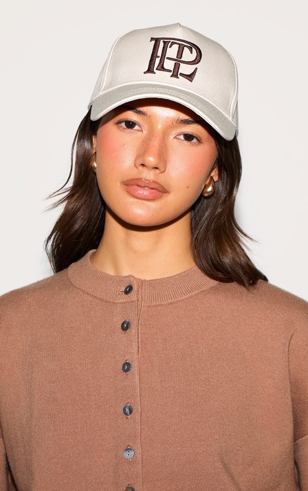 Cream Pretty Little Thing Chocolate Embroidered Cap