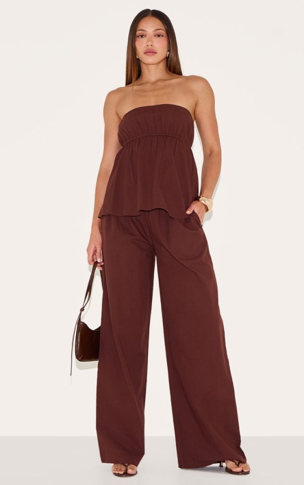 Tall Chocolate Linen Look Floaty Wide Leg Pants