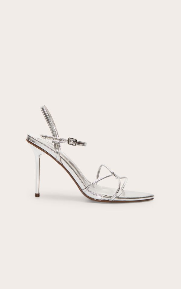 Silver Pu Point Toe Thin Strappy High Stiletto Heeled Sandals