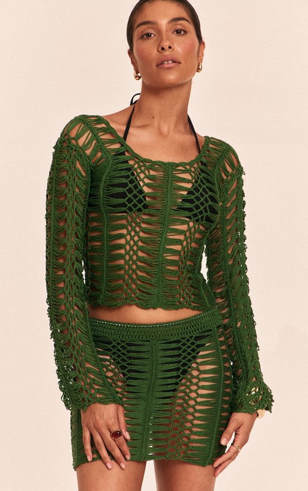 Petite Emerald Green Knit Mini Skirt