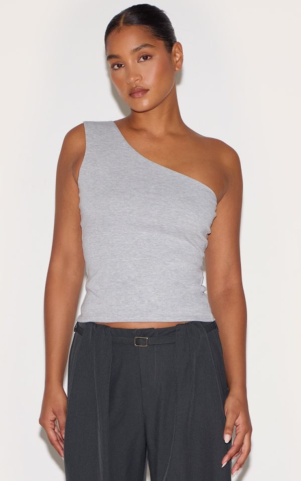 Grey Marl Sleeveless One Shoulder Top