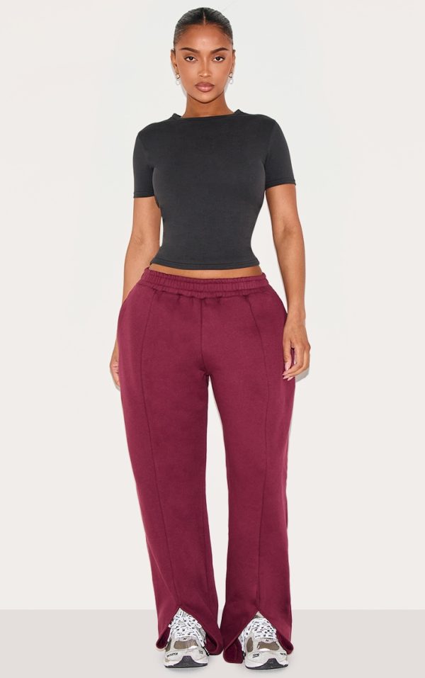 Shape Burgundy High Waisted Split Hem Wide Leg Sweatpants