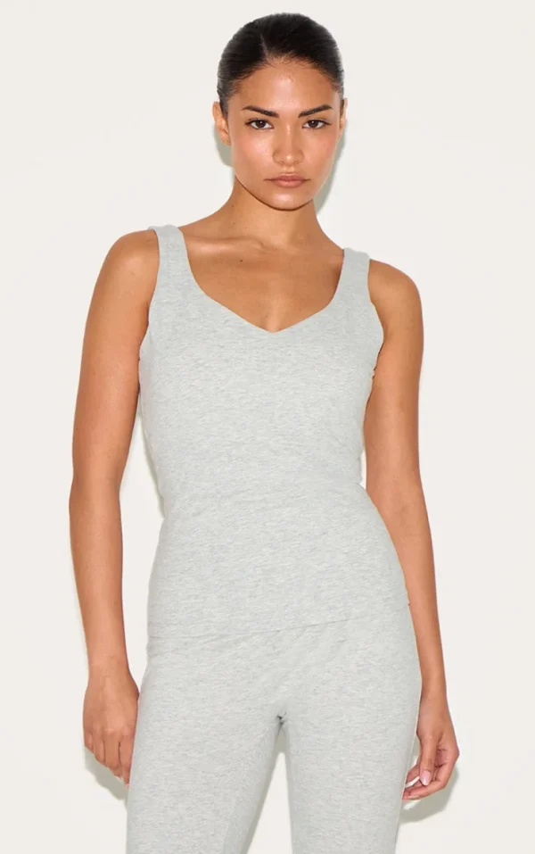 Petite Grey Marl Longline Sculpt Padded Sports Bra