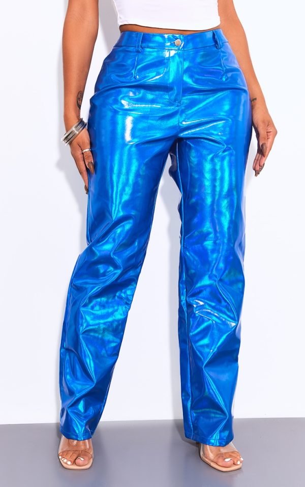 Shape Bright Blue Metallic Straight Leg Pants