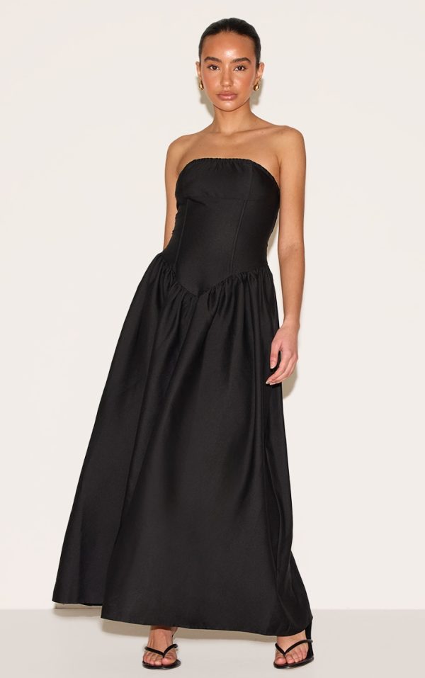 Petite Black Bandeau Floaty Maxi Dress