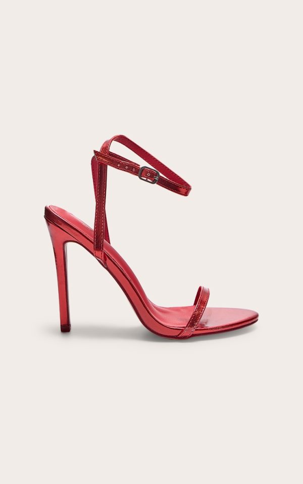 Red Wide Fit Metallic PU Round Toe Barely There High Heeled Sandals