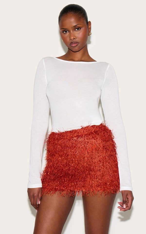 Rust Textured Tassel Mini Skirt