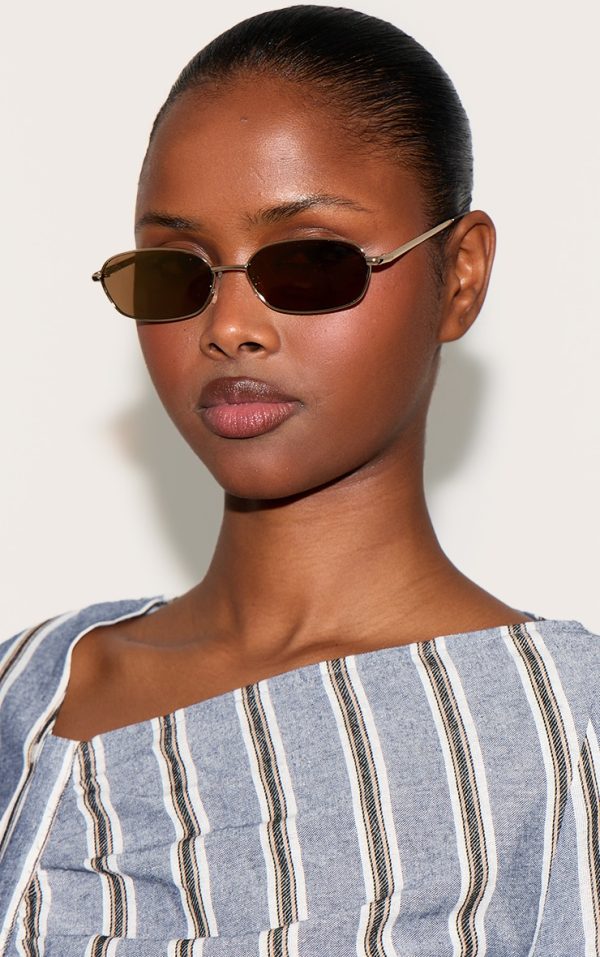 Jeepers Peepers Gold Slim Round Sunglasses