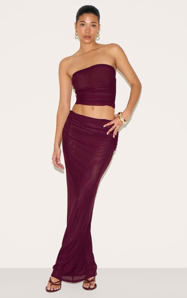 Wine Chiffon Mesh Maxi Skirt