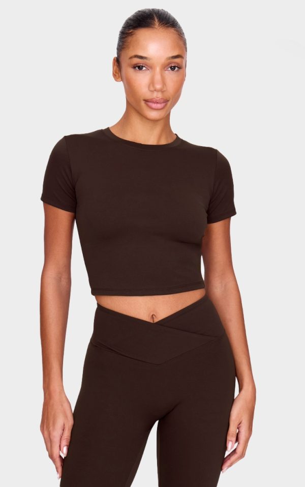 Espresso Sculpt Short Sleeve Crop Gym Top