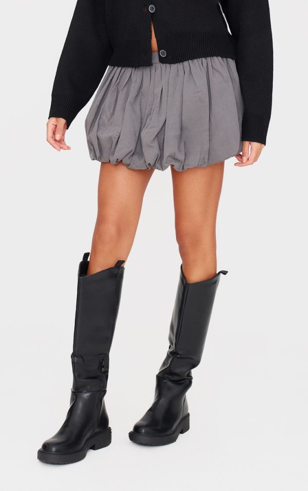 Charcoal Twill Puffball Mini Skirt