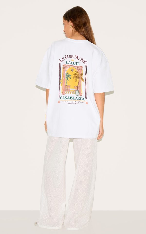 White La Club Maroc Graphic Cotton Oversized T Shirt